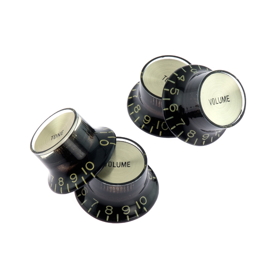 Vintage Reflector Knobs Black with Gold Top Charles Guitars