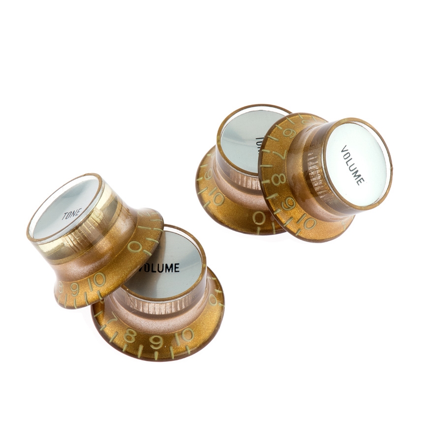 Vintage Reflector Knobs Gold with Silver Top Charles Guitars